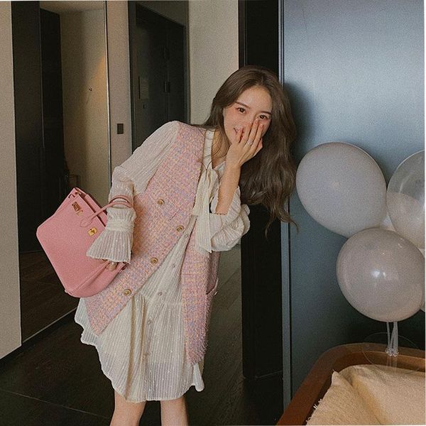 women's tracksuits fall 2021 oversize small fragrance vest lace up causal commute dress set loose woven chiffon two piece, Gray
women's tracksuits fall 2021 oversize small fragrance vest lace up causal commute dress set loose woven chiffon two piece, Gray