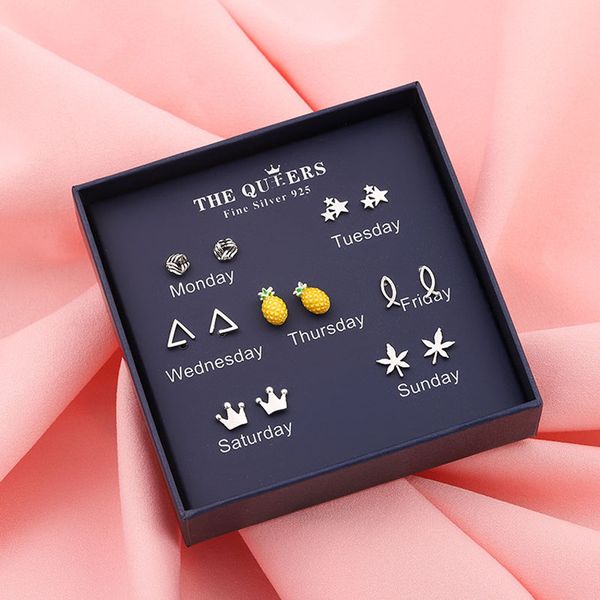 7 pair 925 silver stud earrings womens heart star snowflake flower one week minimalist earrings set with jewelry box, Golden;silver
7 pair 925 silver stud earrings womens heart star snowflake flower one week minimalist earrings set with jewelry box, Golden;silver