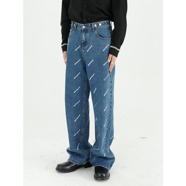 men's jeans male streetwear hip hop vintage men women couple adjustable waist letter print casual straight wide leg denim pant, Blue
men's jeans male streetwear hip hop vintage men women couple adjustable waist letter print casual straight wide leg denim pant, Blue