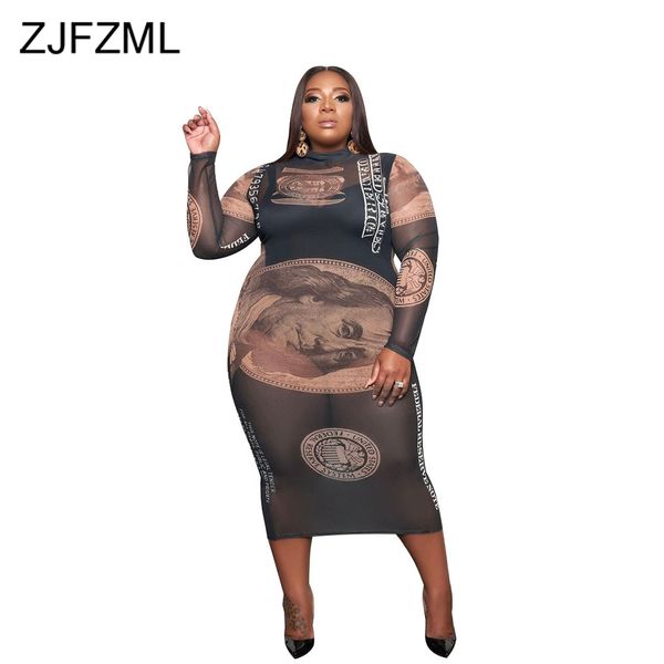 women dress plus size money dollar print slim fit dresses mock neck full sleeve bandage dress spring mesh see through vestidos, Black;gray
women dress plus size money dollar print slim fit dresses mock neck full sleeve bandage dress spring mesh see through vestidos, Black;gray