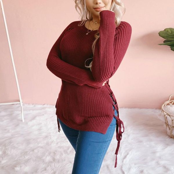 autumn womens long sleeve knitted sweater fashion elegant casual lace up jumpers pullover round neck thicken warm, White;black
autumn womens long sleeve knitted sweater fashion elegant casual lace up jumpers pullover round neck thicken warm, White;black