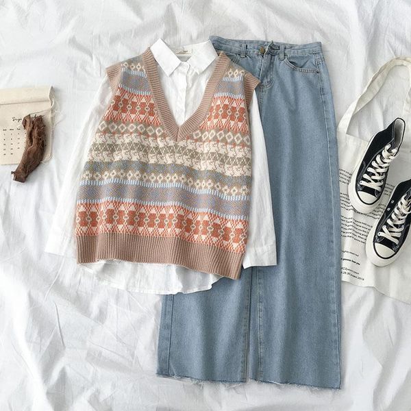 fashion sweater vest and blouse suit 2020 new women's korean style casual white shirts retro sweater vest for female1
fashion sweater vest and blouse suit 2020 new women's korean style casual white shirts retro sweater vest for female1