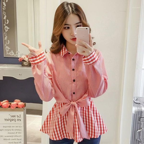 2018 spring new korean drawstring puff doll blouse women fashionable bow waist plaid long sleeve slim blouse female1, White
2018 spring new korean drawstring puff doll blouse women fashionable bow waist plaid long sleeve slim blouse female1, White