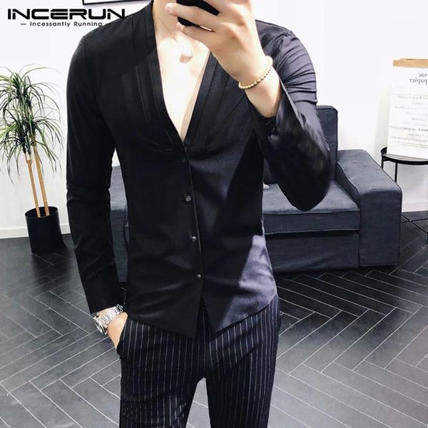 incerun 2019 men shirt solid color deep v neck long sleeve streetwear button slim camisa party clubwear men dress shirts1, White;black
incerun 2019 men shirt solid color deep v neck long sleeve streetwear button slim camisa party clubwear men dress shirts1, White;black