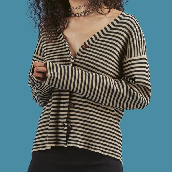 womens striped cardigan v neck button up long sleeve knitted sweaters cardigans harajuku fashion, White;black
womens striped cardigan v neck button up long sleeve knitted sweaters cardigans harajuku fashion, White;black