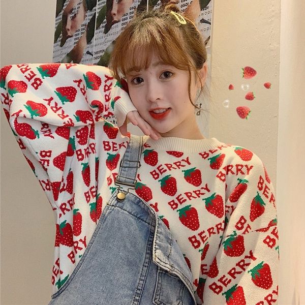 sweet strawberry winter women's ins harajuku letter long sleeve knit sweater new fashion loose ins casual women sweater y200720, White;black
sweet strawberry winter women's ins harajuku letter long sleeve knit sweater new fashion loose ins casual women sweater y200720, White;black