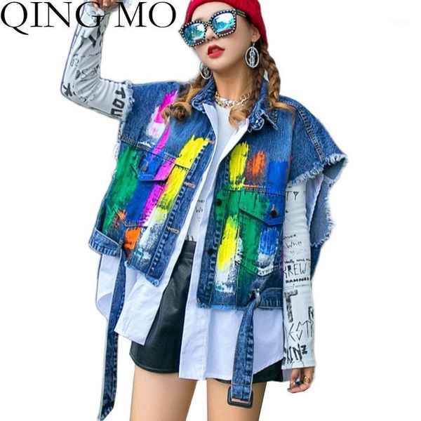 qing mo patchwork graffiti denim vest women sleeveless denim jacket 2020 autumn fake two-piece vest with sashes qyf151a1, Black;white
qing mo patchwork graffiti denim vest women sleeveless denim jacket 2020 autumn fake two-piece vest with sashes qyf151a1, Black;white