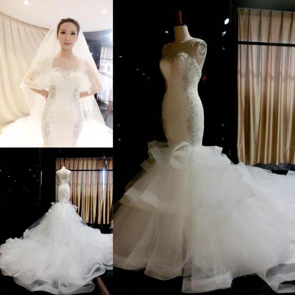 arabic actual image pictures luxury crystal lace mermaid wedding dresses sheer corset backless vestidos ruffles cathedral train gowns, White
arabic actual image pictures luxury crystal lace mermaid wedding dresses sheer corset backless vestidos ruffles cathedral train gowns, White