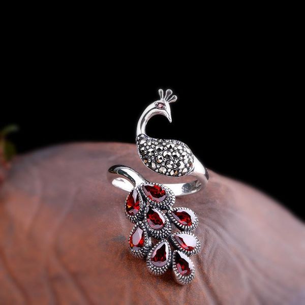 cluster rings genuine solid sterling silver peacock ring 925 wedding womens jewellery with red garnet natural stone adjustable fine jewelry, Golden;silver
cluster rings genuine solid sterling silver peacock ring 925 wedding womens jewellery with red garnet natural stone adjustable fine jewelry, Golden;silver