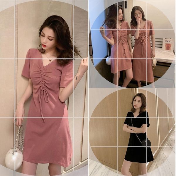 2020 summer new korean mid long v-neck pleated short sleeve for women's chic slim girlfriends t-shirt dress dresst-shirt dress skirt 31, Black;gray
2020 summer new korean mid long v-neck pleated short sleeve for women's chic slim girlfriends t-shirt dress dresst-shirt dress skirt 31, Black;gray