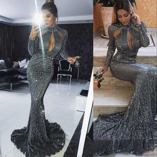 2021 gray new bling mermaid sequins evening dresses wear sequined lace high neck keyhole long sleeves formal prom dress party gowns, Black;red
2021 gray new bling mermaid sequins evening dresses wear sequined lace high neck keyhole long sleeves formal prom dress party gowns, Black;red