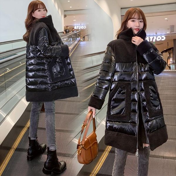 2020 new winter coat glossy down cotton long parka women lambswool splice jacket female large size loose winter warm thick coats, Black
2020 new winter coat glossy down cotton long parka women lambswool splice jacket female large size loose winter warm thick coats, Black