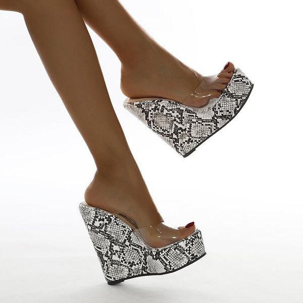 fashion women platform high heels slippers pvc transparent slides super high heels wedge heeled snake printed party pumps, Black
fashion women platform high heels slippers pvc transparent slides super high heels wedge heeled snake printed party pumps, Black