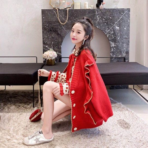 red loose sweater coat women's cardigan thickened very versatile languid fashion knitwear knitwear coat knitwearnew autumn 2020 thojz, White;black
red loose sweater coat women's cardigan thickened very versatile languid fashion knitwear knitwear coat knitwearnew autumn 2020 thojz, White;black