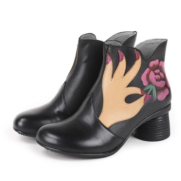 yourseason new 2021 ladies genuine leather print shoes zip round toe sewing handmade women retro casual ankle flower boots, Black
yourseason new 2021 ladies genuine leather print shoes zip round toe sewing handmade women retro casual ankle flower boots, Black