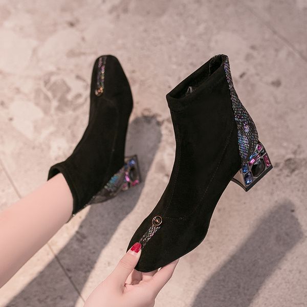 women snake ankle boots thick high heel short boots women 2020 fashion crystal decoration winter warm ladies shoes c0202, Black
women snake ankle boots thick high heel short boots women 2020 fashion crystal decoration winter warm ladies shoes c0202, Black