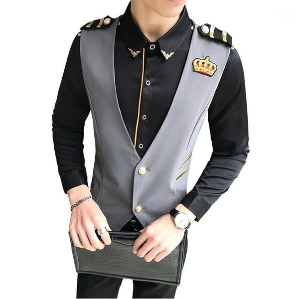solid color small crown embroidery man fashion slim fit vest nightclub hairstyle division vest man new arrival chaleco hombre1, Black;white
solid color small crown embroidery man fashion slim fit vest nightclub hairstyle division vest man new arrival chaleco hombre1, Black;white