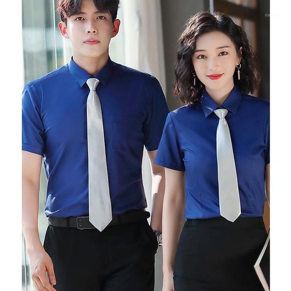 summer women/men blue short sleeve blouse workwear bussiness professional l shirts office ladies uniform plus size 5xl1, White 
summer women/men blue short sleeve blouse workwear bussiness professional l shirts office ladies uniform plus size 5xl1, White