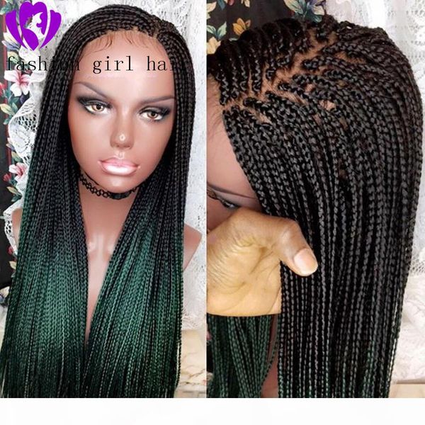 new style handmade braided box braids wig ombre green color synthetic lace front wig for american black women cosplay party, Black;brown
new style handmade braided box braids wig ombre green color synthetic lace front wig for american black women cosplay party, Black;brown