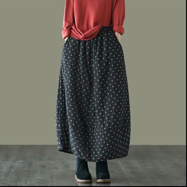 2020 autumn winter print cotton skirt women elastic waist thick warm long skirts female loose vintage skirt, Black
2020 autumn winter print cotton skirt women elastic waist thick warm long skirts female loose vintage skirt, Black