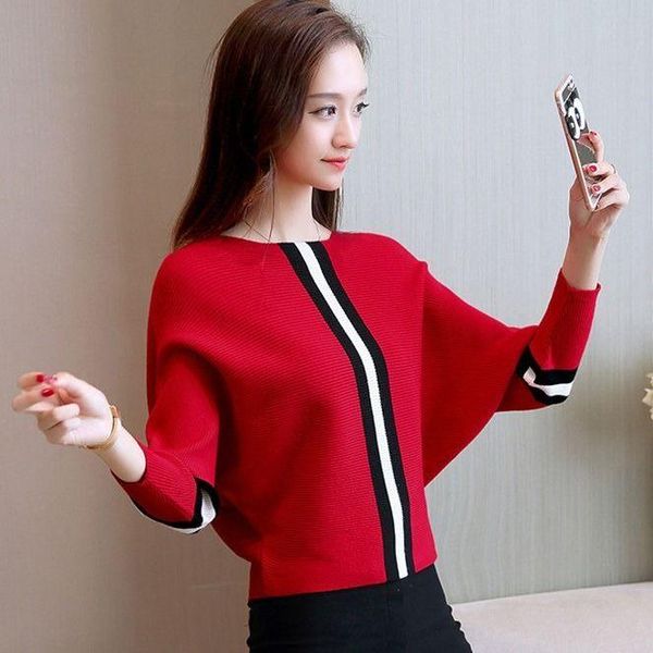 sweater women's round neck pullover bat shirt autumn and winter loose knit base shirt long sleeve short women's clothing, White;black
sweater women's round neck pullover bat shirt autumn and winter loose knit base shirt long sleeve short women's clothing, White;black