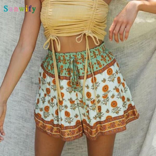 green cotton floral print summer short pants 2021 beach waist shorts women casual female, White;black
green cotton floral print summer short pants 2021 beach waist shorts women casual female, White;black