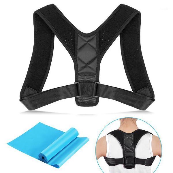 back support posture corrector breathable adjustable upper brace shoulder pain relief with exercise resistance band1, Black;blue
back support posture corrector breathable adjustable upper brace shoulder pain relief with exercise resistance band1, Black;blue