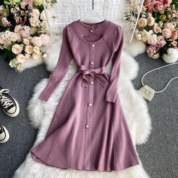 yornmona autumn winter knitted women dress hollow out single-breasted sashes sweater dress female elegant midi party, Black;gray
yornmona autumn winter knitted women dress hollow out single-breasted sashes sweater dress female elegant midi party, Black;gray