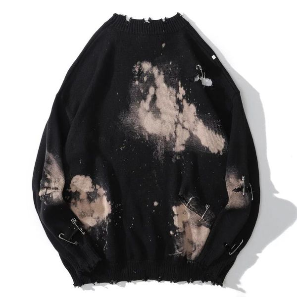 men's sweaters hip hop punk rock gothic sweater tie dye pins pullover ripped distressed destroyed holes knitted jumper streetwear, White;black
men's sweaters hip hop punk rock gothic sweater tie dye pins pullover ripped distressed destroyed holes knitted jumper streetwear, White;black