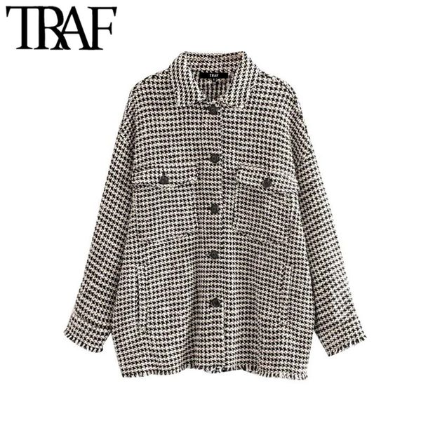 traf women vintage stylish frayed tassel oversized tweed plaid jacket coat fashion long sleeve pockets outerwear chic 201023, Black;brown
traf women vintage stylish frayed tassel oversized tweed plaid jacket coat fashion long sleeve pockets outerwear chic 201023, Black;brown