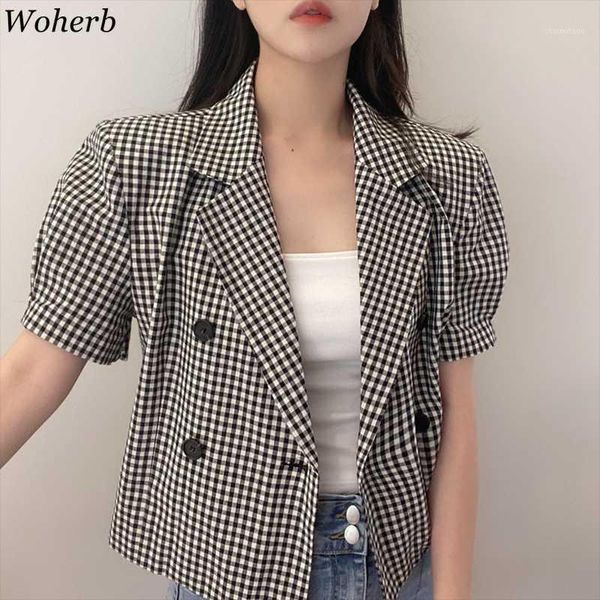 woherb korean chic plaid jacket women summer short coats femme fashion casual slim office lady casaco feminino streetwear1, Black;brown
woherb korean chic plaid jacket women summer short coats femme fashion casual slim office lady casaco feminino streetwear1, Black;brown
