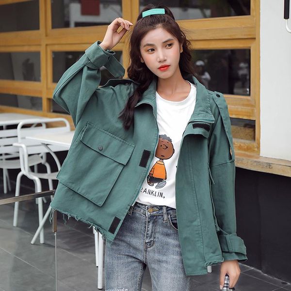 women's jackets korean style port wind jacket coat short large pocket loose tooling spring and autumn clothing, Black;brown
women's jackets korean style port wind jacket coat short large pocket loose tooling spring and autumn clothing, Black;brown