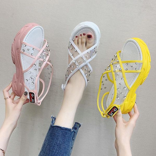 2020 women's pvc sandals spring and summer ladies casual shoes fashion casual high sandals heel wedges walking shoes, Black