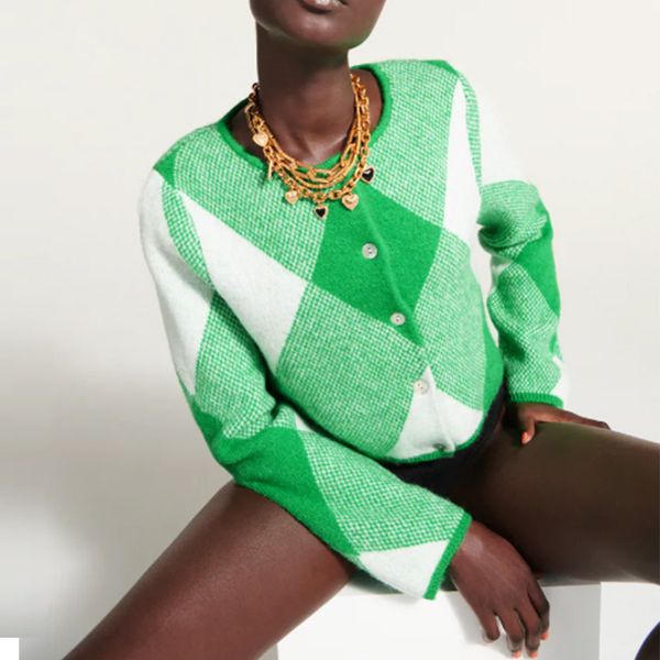 women sweater cardigan jacket new fashion diamond block lattice green cardigan women sweater 2021 new casual street sweater, White;black
women sweater cardigan jacket new fashion diamond block lattice green cardigan women sweater 2021 new casual street sweater, White;black