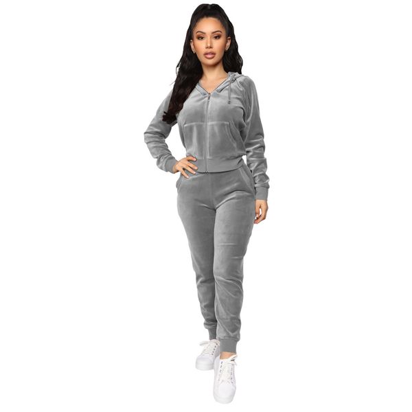 x european and american fashion velvet hooded zipper sweatshirt elastic waist pants two-piece set sale, Gray
x european and american fashion velvet hooded zipper sweatshirt elastic waist pants two-piece set sale, Gray