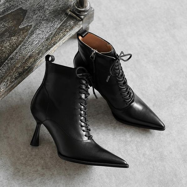 genuine leather ladies ankle boots pointed toe high heels women boots lace up wedding party dress shoes woman, Black
genuine leather ladies ankle boots pointed toe high heels women boots lace up wedding party dress shoes woman, Black