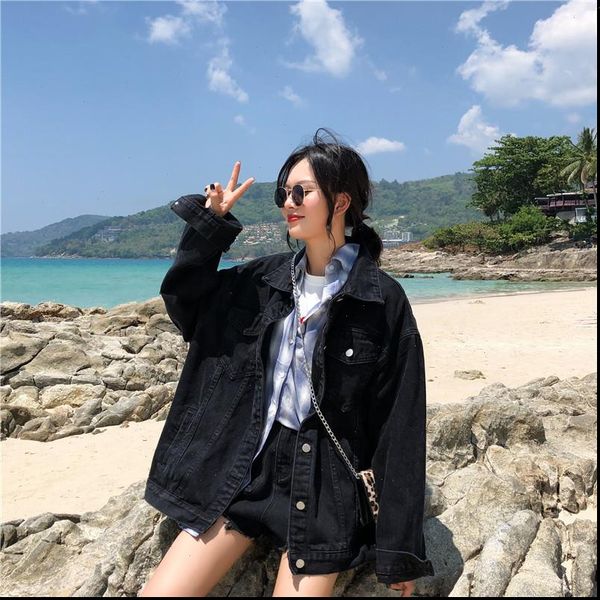 2021 spring new black denim coat female loose vintage jeans jacket music of the tide womens jackets, Black;brown
2021 spring new black denim coat female loose vintage jeans jacket music of the tide womens jackets, Black;brown