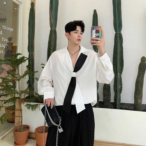 men's dress shirts korean style collar long-sleeved shirt male personality design loose stylist men white trends 2021 blouses stage clo, White;black
men's dress shirts korean style collar long-sleeved shirt male personality design loose stylist men white trends 2021 blouses stage clo, White;black