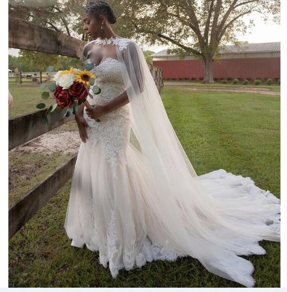 2021 vintage wedding dresses mermaid sweetheart sleeveless soft tulle lace applique wedding dresses with shawl bridal gowns vestido de noiva, White
2021 vintage wedding dresses mermaid sweetheart sleeveless soft tulle lace applique wedding dresses with shawl bridal gowns vestido de noiva, White