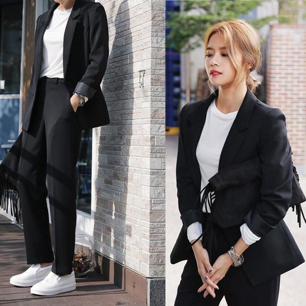 new casual fashion loose black suit korean professional small suit female two sets of tide1, White;black
new casual fashion loose black suit korean professional small suit female two sets of tide1, White;black
