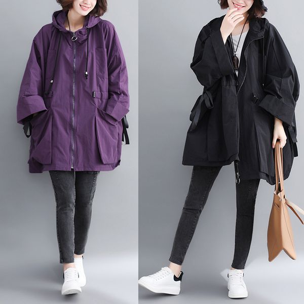 2020 new women's spring autumn long trench coat loose plus size large pocket hooded windbreaker black female outerwear, Tan;black
2020 new women's spring autumn long trench coat loose plus size large pocket hooded windbreaker black female outerwear, Tan;black