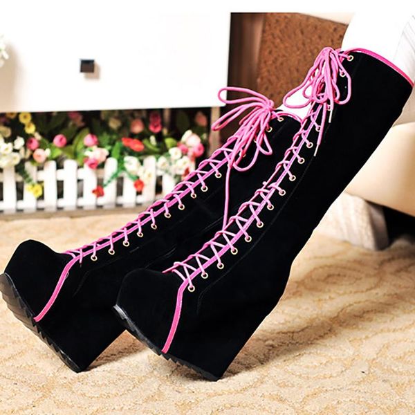 boots long platform 13cm high heels hidden wedges mid calf women shoes flat lace up balck fashion ladies fur winter, Black
boots long platform 13cm high heels hidden wedges mid calf women shoes flat lace up balck fashion ladies fur winter, Black