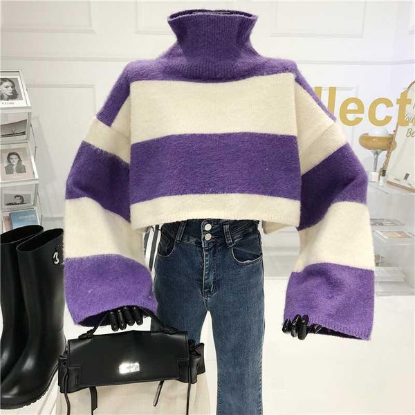 niche design high collar color matching striped sweater women 2020 autumn / winter new loose lazy long sleeve knitted, White;black
niche design high collar color matching striped sweater women 2020 autumn / winter new loose lazy long sleeve knitted, White;black