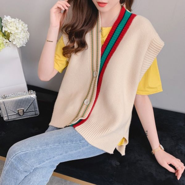 p4ay9 autumn new loose contrast color v-neck sleeveless sweater korean stylestyle vest cardigan vest sweater qu1zf women's sweater, White;black
p4ay9 autumn new loose contrast color v-neck sleeveless sweater korean stylestyle vest cardigan vest sweater qu1zf women's sweater, White;black