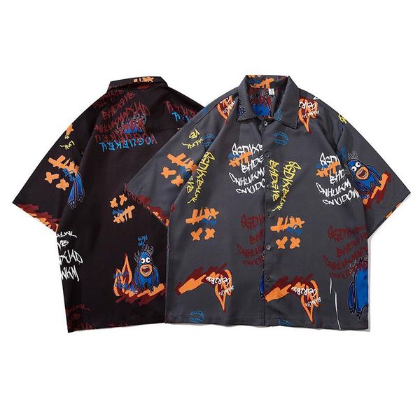 men's casual shirts 2021 spring/summer mens print hawaiian beach streetwear short sleeve blouse harajuku oversize, White;black
men's casual shirts 2021 spring/summer mens print hawaiian beach streetwear short sleeve blouse harajuku oversize, White;black