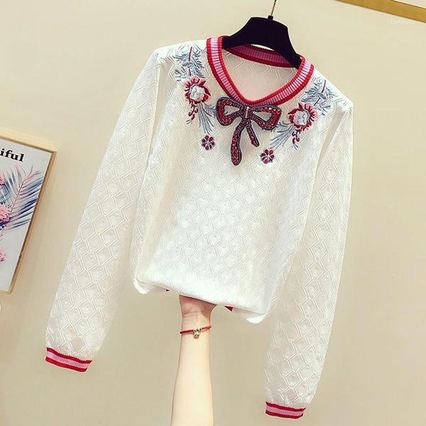 2020 new spring autumn thin sweaters for women casual beading bow long sleeve knitted shirts embroidery floral basic, White;black
2020 new spring autumn thin sweaters for women casual beading bow long sleeve knitted shirts embroidery floral basic, White;black