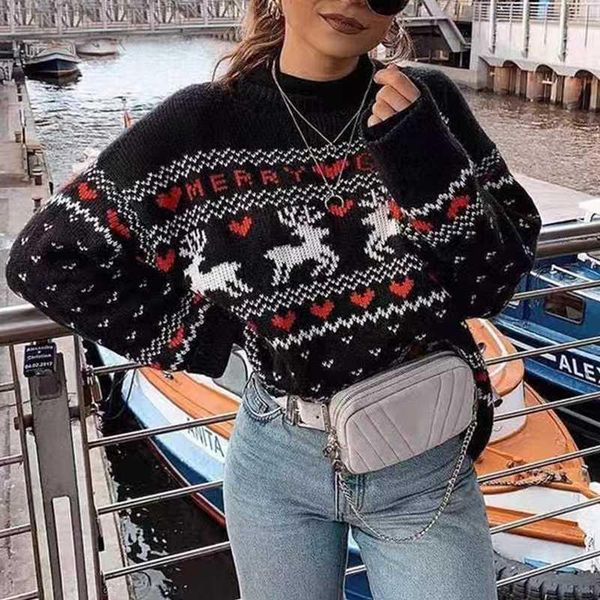 women's sweaters o neck pullover women sweater with deer 2021 autumn winter knitted snowflake fawn jacquard female loose jumper1, White;black
women's sweaters o neck pullover women sweater with deer 2021 autumn winter knitted snowflake fawn jacquard female loose jumper1, White;black