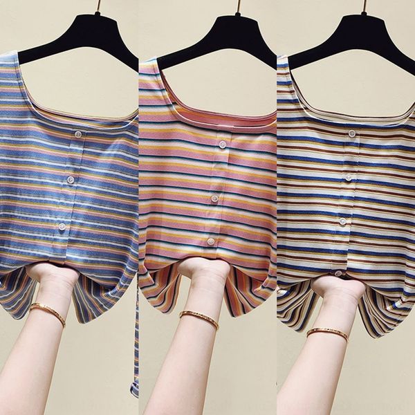 ihrpd high long sleeve coat c2s3e women's new autumn fashion red ins net striped waist short slim tight t-shirt fashion t-shirt, White