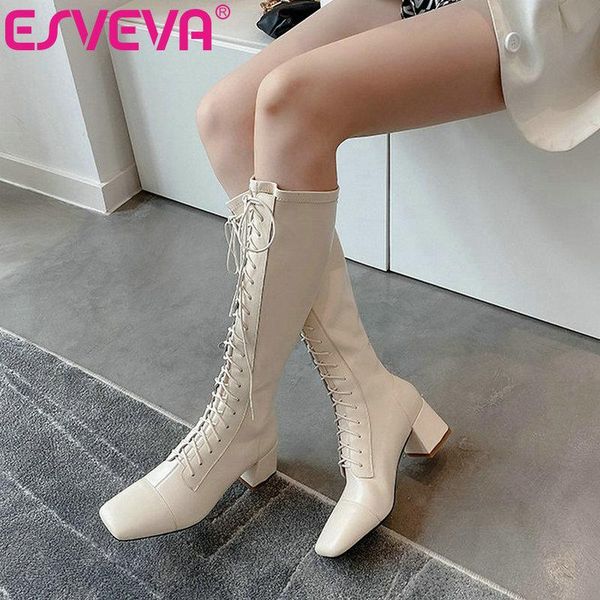 esveva 2021 lace up+zipper square med heel pu+leather knee high boots platform round toe black women boots shoes size 34-39
esveva 2021 lace up+zipper square med heel pu+leather knee high boots platform round toe black women boots shoes size 34-39