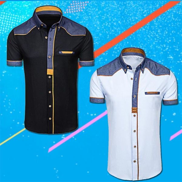 summer stitching shirts for men casual slim fit short sleeve dress shirt fashion tee white vintage shirt for men clothing1, White;black
summer stitching shirts for men casual slim fit short sleeve dress shirt fashion tee white vintage shirt for men clothing1, White;black